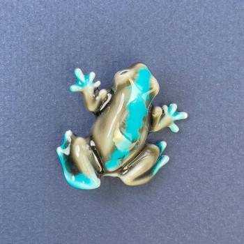 Брошка жаба със сиво и синьо-сребрист метал 27×30 мм