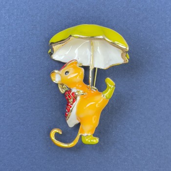 Брошка «Миша» с червени стрази, жълта, оранжева, бяла емал и златист метал 29×40 мм+