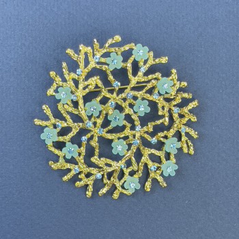 Брошка-висулка «Клончета с небесносини цветя», диаметър 60 мм+