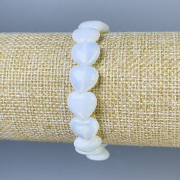 Браслет от лунен камък със сърце, диаметър около 12×12 мм, дължина 18 см ±, еластична основа