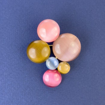 Брошка-кулон многоцветно котешко око 43×33 мм ± златист метал