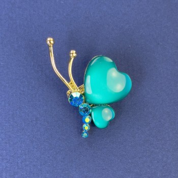 Брошка Пеперуда, диаметър 34×21 мм ± зелено котешко око, златист метал