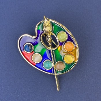 Брошка палитра многоцветна котешко око емал златист метал 39х32мм+