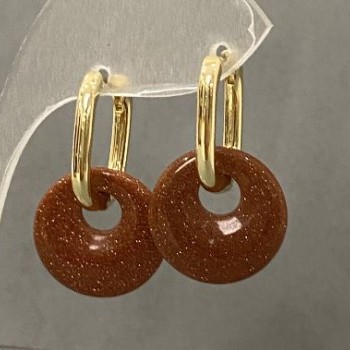 Обеци авантюрин „Златен пясък“ с форма халка, диаметър около 18 мм, дължина около 30 мм