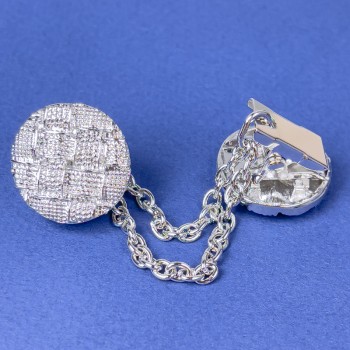 Брошка за кардигани със сребърен метал, диаметър около 21 мм, дължина на веригата 9 см