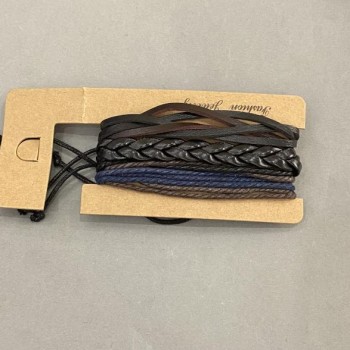 Тройна гривна от еко кожа и текстил с регулируем затягащ механизъм, дължина 18–24 см