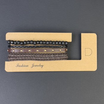 Тройна гривна от еко кожа с регулируемо затягане, дължина 18–24 см, мънини 6 мм, разтягаща се дължина 18 см