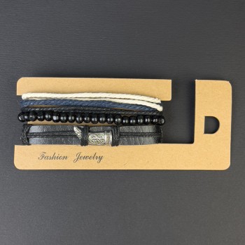 Троен браслет от еко кожа с метална вложка, регулируема дължина 18–24 см