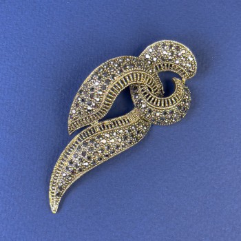 Брошка със сиви кристали в бронзово-златист метал, диаметър 78х33 мм +