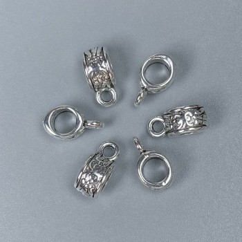 Фурнитура бейл – метален цвят: сребрист, размери 11×5×6 мм ±, отвори диаметър около 4,5 мм и 2 мм, опаковка 20 бр