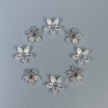 Фурнитура капачка за мъниста, цвят метал – сребрист, диаметър 8×1 мм ± отвір, диаметър на отвора 1,8 мм ± опаковка 20 г. (~ 100 бр.)