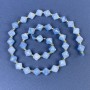 Аквамаринови гранени мъниста ромбовидни 8×8 мм ± с бисер на конец, дължина 37 см+