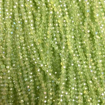 Мънисти от чешки кристал, салатов оттенък, грановани рондели, диаметър 3×3 мм, дължина 32 см