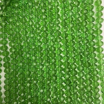 Мънисти от чешки кристал на конец, зелени прозрачно фасетирани рондели, диаметър 8×6 мм + -, дължина 40 см +