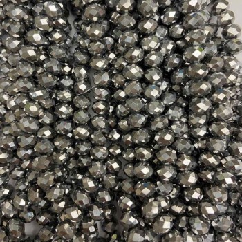 Мъниста чешки кристал на конец със светлосиво покритие, граниран рондел, диаметър 8×6 мм, дължина 40 см +