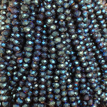 Мъниста чешки кристал син с напыление, гранован рондел, диаметър 8×6 мм, дължина 40 см +