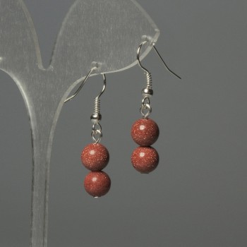 Обици от авантюрин „Златен пясък“ мъниста 8 мм, дължина около 32 мм