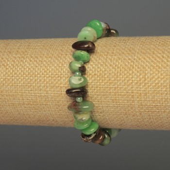 Гривна от хризопраз, огранени мъниста, диаметър 8–12×4 мм, с бисер 3 мм, дължина 18 см, на еластична нишка