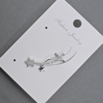 Обeца пусета с кафяв оттенък на златист метал 11×28 мм ± бели стрази