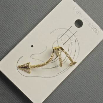 Обеца-кафи на ухото златист метал 15×35 мм ± бели стрази