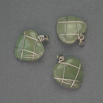 Кулон «Сърце» от нефрит в сребристо обплитане, диаметър 21×21 мм ±, дължина 27 мм ±