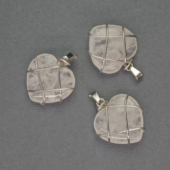 Висулка Сърце от планински кристал в сребърно обплитане, диаметър 21х21 мм+-, дължина 27 мм+-