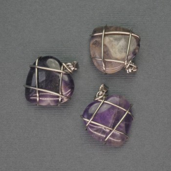 Кулон със сърце от аметист в сребристо преплитане, диаметър 21×21 мм, дължина 27 мм