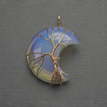 Висулка «Луна» от лунен камък в златисто обплитане, диаметър около 35 мм, дължина около 45 мм