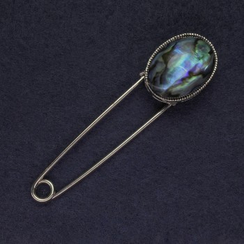 Брошка-игла с галит и перламутър, 78×20 мм, сребрист цвят на метал
