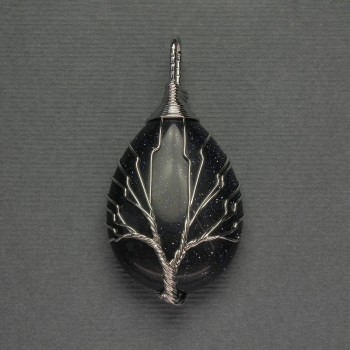 Кулон капка авантюрин нощ Киира 24×35×48 мм ± в обвит със сребърен метал