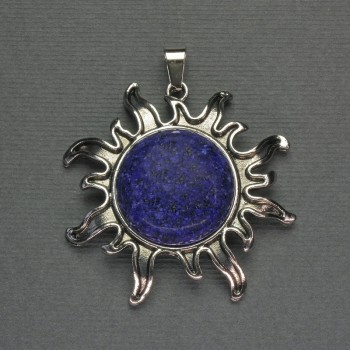 Кулон Слънце от лазурит 42 мм ±, дължина 48 мм ±, сребрист метал