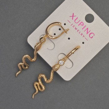 Обици Xuping «Змия» със бели кристали, диаметър 11 мм, дължина 54 мм ± Позлата 18К