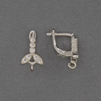 Швензи за обеци с бели стрази, сребрист метал 16×3×9 мм – пара