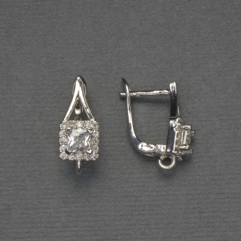 Швензи за обеци с бели стрази, сребрист метал 17×7 мм+ - двойка