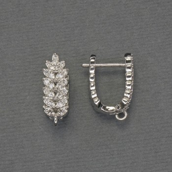 Швензи за обеци със бели кристали, сребрист метал, 18×6,5 мм - двойка