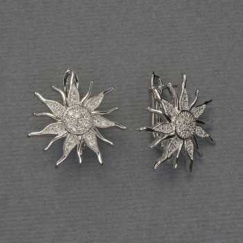 Швензи за обеци със бели кристали, сребрист метал, диаметър 20 мм и повече — пара