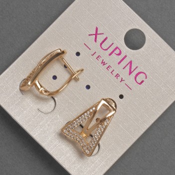 Обеци Xuping със бели стрази, диаметър 8–12 мм, дължина 18 мм, позлата 18К