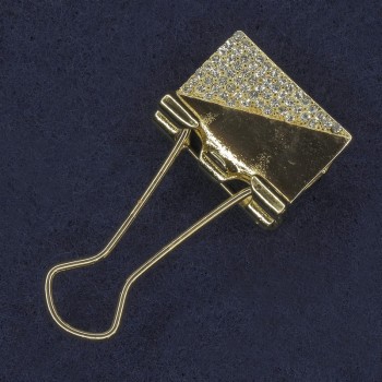 Брошка-закопчалка с бели кристали в златист метал 21×46 мм+