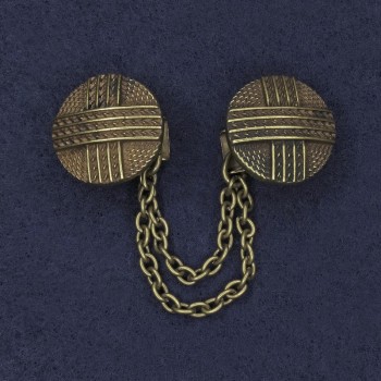 Брошка за кардигани в бронзов металик, диаметър 20 мм ± верига, дължина 9 см ±