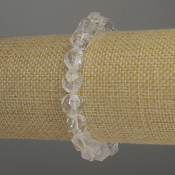 Браслет с планински кристал, многостранни фасети, диаметър около 10×9 мм, дължина 18 см, еластична лента