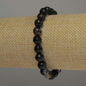 Браслет от ахат с гранено топче, диаметър 8 мм, дължина 18 см, еластична основа