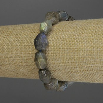 Браслет лабрадорит с многогранни фасети, диаметър 14×10 мм, дължина 18 см, на еластична основа