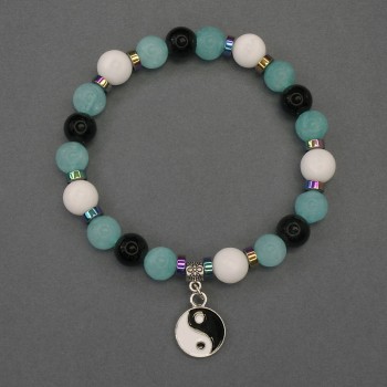 Гривна „Асортимент“ с гладка мъниста, диаметър около 8 мм ±, рондел 5×2 мм ±, дължина около 18 мм ±, еластична основа