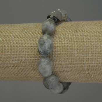 Браслет от лабрадорит с фасетирани мъниста, диаметър 15–17×12 мм, дължина 18 см, на еластична основа