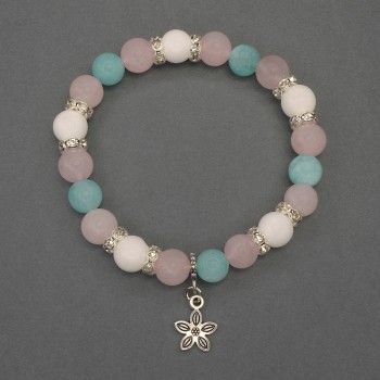 Гривна Асорти с гладка мъниста, диаметър около 8 мм, със метални вложки, дължина около 18 мм, еластична основа