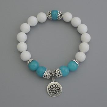 Браслет Асортимент с гладко топче, диаметър около 10 мм, с метални вложки, дължина 18 см, еластичен