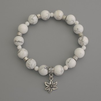 Гривна каолонг и агат, мъниста диаметър около 10 мм ± агат мъниста 4 мм ± с метални вложки, дължина 18 см ± еластична