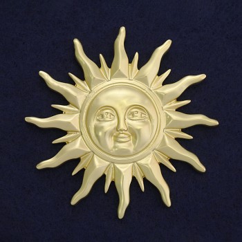 Брошка Слънце — цвят матово злато, златист метал, 68 мм +- на магнит