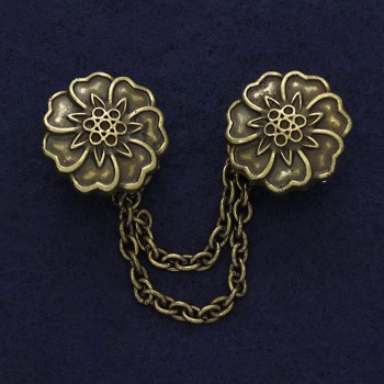 Брошка за кардигани в бронзов цвят, диаметър 21 мм ±, дължина на веригата около 9 см