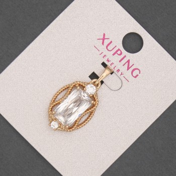 Кулон Xuping с бял кристал, диаметър 14 мм, дължина около 28 мм, позлата 18K